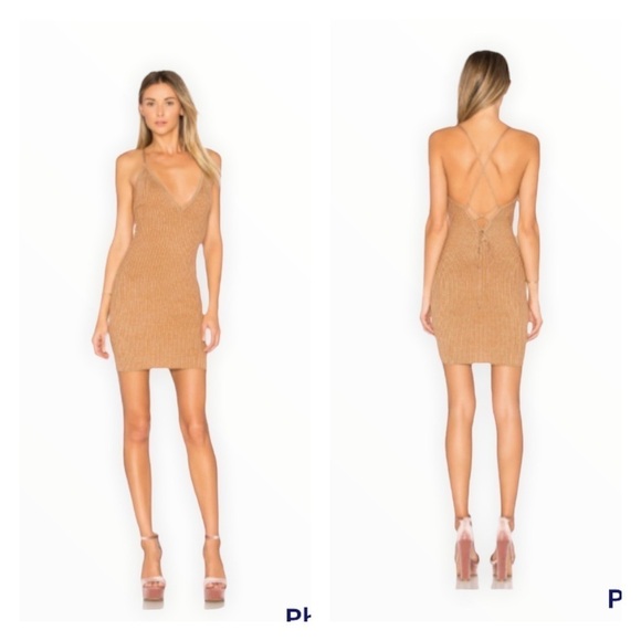 BY THE WAY x REVOLVE Metallic Gold Goldie Ribbed Knit Mini Bodycon Dress XS - Picture 8 of 9